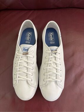 Keds White Leather Sneakers with Blue Insoles